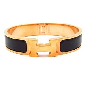 Hermès Clic H Bangle Rose Gold Black Hardware Patent Leather